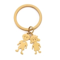 Golden stainless steel keychain with cute cartoon boy and girl character charms - Gold-1 Boy 1 Girl