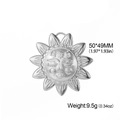 Silberner Sonnenmasken-Anhänger aus Edelstahl für DIY-Schmuckherstellung 50mm - Stahlfarbe - Große Sonne