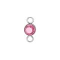 Pink birthstone connector in stainless steel with double loops for DIY jewelry making - Steel Color (October)