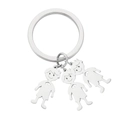 Silver stainless steel keychain featuring three engraved cartoon boy and girl charms - Silver-3 Bowtie Boys
