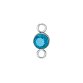 Sky blue birthstone connector in silver titanium steel with dual-hole DIY link rings - Steel Color (December)