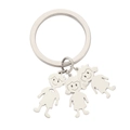 Silver stainless steel keychain with cute cartoon boy and twin girl metal pendants - Silver-1 Boy 2 Girls