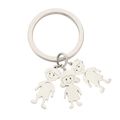 Silver stainless steel keychain with three family cartoon figures in a polished finish - Silver-2 Boys 1 Girl