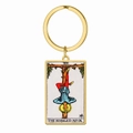 Gouden roestvrijstalen sleutelhanger met bedrukt Tarot-ontwerp van De Gehangene - Goud - De Dwaas