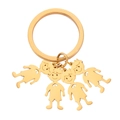 Golden stainless steel keychain with four cute family boy and girl character charms - Gold-4 Bowtie Boys