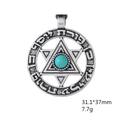 Vintage Solomon Seal Star of David pendant with blue turquoise and Hebrew engraving - Hexagram with Turquoise-look Decoration (Style 6)