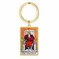 Gouden roestvrijstalen sleutelhanger met rechthoekige hanger van de keizer tarotkaart - Goud - De Keizer