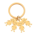 Polished gold stainless steel keychain with four minimalist little girl charms - Gold-4 Twin-tails Girls