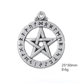 Macro detail of vintage silver Solomon amulet pendant with rune engravings and size specs - Pentagram Rune Style (Style 1)