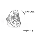 Detailweergave van de holle Metatron-kubusring met afmetingen van 24,7 mm en gewicht 2g - Verstelbaar Open / Stijl 2 Zilver