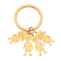 Polished gold stainless steel keychain with four cute cartoon boy and girl charms - Gold-2 Boys 2 Girls