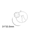 Pendentif chat évidé argenté avec motif floral de 31x33,5mm pour création de bijoux - Chat Floral Rond Ajouré (Style 4)