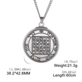 Detail view of Solomon seal pentacle pendant with measurements and product specifications - Hebrew Character Portrait (Style 2)