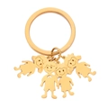 Polished gold stainless steel keychain with four cute cartoon boy and girl charms - Gold-1 Boy 3 Girls