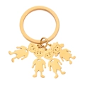 Gold stainless steel keychain with four cartoon boy and girl family figure charms - Gold-3 Boys 1 Girl