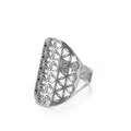 Λεπτομέρεια macro του μοτίβου Flower of Life σε φαρδύ δαχτυλίδι από ανοξείδωτο ατσάλι - Ρυθμιζόμενο Ανοιχτό / Στυλ 6-Χρώμα Ατσαλιού