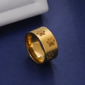 Polished 10mm wide gold stainless steel ring featuring cute engraved cat paw prints - US 7 / Gold