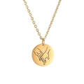 Detailed view of gold round pendant necklace with pinky promise engraving on white background - Gold Color-Hand Holding 1