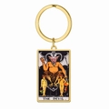 Gouden roestvrijstalen sleutelhanger met kleurrijke bedrukte De Duivel tarotkaart hanger - Goud - De Duivel