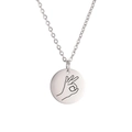 Detailed view of polished silver round pendant necklace with minimalist OK gesture engraving - Steel Color-OK Gesture