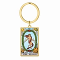 Gouden roestvrijstalen sleutelhanger met De Wereld XXI tarotkaart hanger - Goud-De Wereld