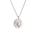 Close-up of stainless steel round pendant with laser-engraved hand-holding gesture - Steel Color-Hand Holding 1