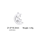 Ciondolo gatto e luna in acciaio inossidabile placcato oro 18K per gioielli fai da te - Gatto in Piedi sulla Luna (Stile 1) / Color Acciaio