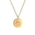 Detail of gold-plated stainless steel round pendant with middle finger gesture engraving - Gold Color-Middle Finger