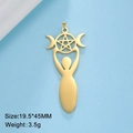 Detail of 18K gold-plated Triple Moon Goddess pendant showing size 19.5x45MM and 3.5g weight - Occult Triple Goddess Silhouette (Style 2 - Gold) / Gold