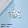 Silver 18K gold plated Triple Moon goddess pendant with pentagram star and crescent moon - Triple Goddess Pentagram Style (Style 1 - Steel Color) / Steel