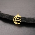 Macro shot of 18K gold plated stainless steel crescent moon pendant with Aquarius sign - Gold-Aquarius