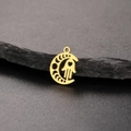 Golden crescent moon and Hamsa hand pendant with heart cutout on dark stone background - Hand of Fatima & Moon - Gold Tone (Style 5 - Gold Tone)