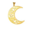 Detail of 18K gold-plated moon pendant with intricate Celtic knot cutout pattern - Celtic Knot Crescent Moon Hollow Style (Style 3 - Gold)