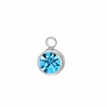 Round stainless steel birthstone pendant with faceted blue crystal for DIY jewelry - March Stone (Silver)