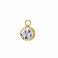 Golden stainless steel round birthstone charm with clear crystal for DIY jewelry - April Stone (Gold)