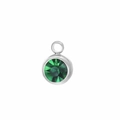 Polished stainless steel round pendant charm featuring a faceted emerald green zircon stone - May Stone (Silver)