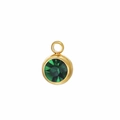 Gold stainless steel round pendant charm with faceted green gemstone for DIY jewelry - May Stone (Gold)