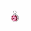 Pink birthstone round charm with silver stainless steel base and top hanging ring - June Stone (Silver)