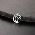 Macro shot of stainless steel crescent moon pendant with Aries constellation pattern - Silver-Aries