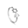 Detailed view of silver stainless steel ring with hollow hexagram and clover design - US 7 / Steel