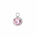 Silver round pendant with a multi-faceted pink birthstone crystal and hanging loop - October Stone (Silver)