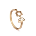 Detail of rose gold stainless steel ring with hollow hexagram and leaf pattern - US 7 / Rose Gold