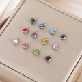 Stainless steel birthstone pendants with 12 colorful crystal charms for DIY jewelry - Full Twelve Months Set (Silver)
