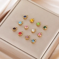 Set of 12 gold stainless steel round birthstone pendants for DIY jewelry making - Full Twelve Months Set (Gold)