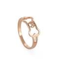 Macro detail of rose gold ring featuring hollowed bone and pet paw print design - Rose Gold / US 7