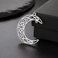 Polished silver crescent moon pendant with intricate Celtic knot engraving for jewelry - Steel