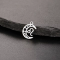 Silver stainless steel crescent moon pendant featuring a Leo zodiac cutout and ring - Silver-Leo
