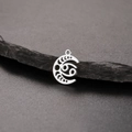 Polished silver stainless steel crescent moon pendant with Cancer zodiac symbol design - Silver-Cancer