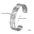 Detail view of Viking rune bangle showing 14.6mm width and magnetic therapy ends - Silver Nordic Runes (Style 4)