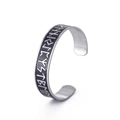 Vintage Viking runes engraved cuff bracelet in brushed silver stainless steel for men - Black Runes Relief (Style 6)